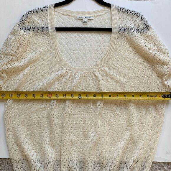 Banana Republic Linen Blend Knit Lace Top Sweater Off-white Size L - Picture 3 of 5